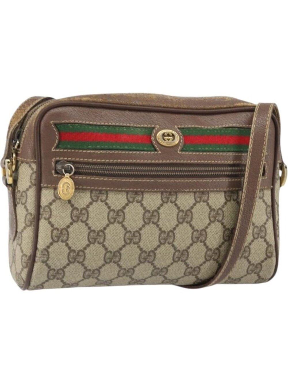 GUCCI GG Supreme Web Sherry Line Bag PVC Beige Gold 001 44 6655